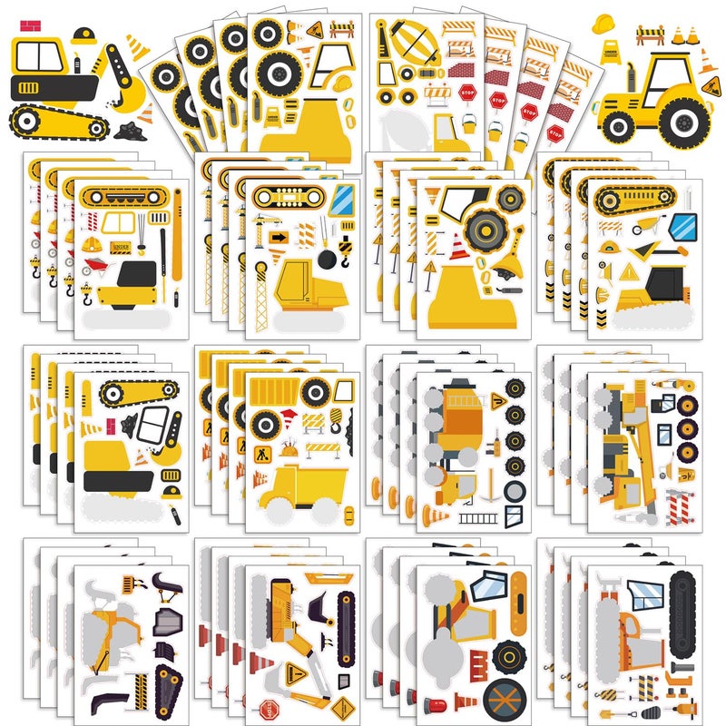 T-Antrix 42 Sheets Make Your Own Construction Stickers Make A Face Stickers for Kids Toddlers with Trucks DIY Craft Stickers Kids Truck Themed Birthday Truck Party Supplies - Image 1